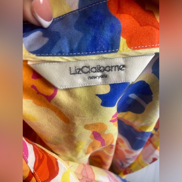 Shirt Dress Colorful Collar Shirt Liz Claiborne Size 12 w/ belt Red Yellow Blue - Picture 10 of 13